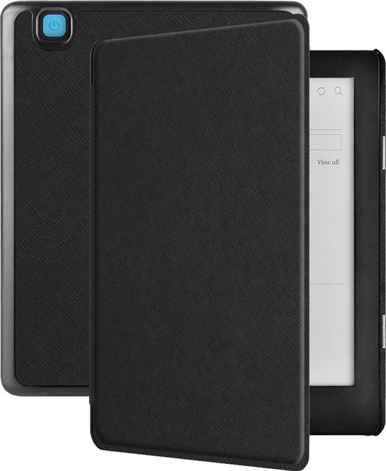 Lunso Geschikt voor Kobo Aura H20 Edition 2 hoes (6.8 inch) - Vegan Saffiano Leren sleep cover - Zwart van Lunso