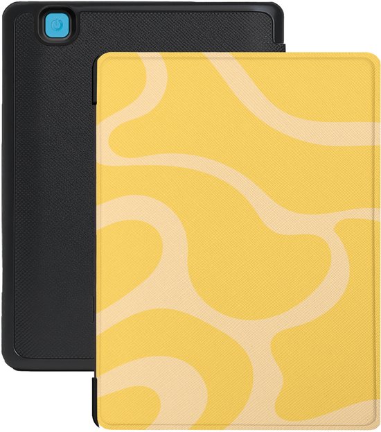 Lunso Geschikt voor Kobo Aura H20 Edition 2 hoesje (6.8 inch) - Vegan Saffiano Leren Sleep Cover - Yellow Wave - (niet voor de Kobo Aura edition 2) van Lunso