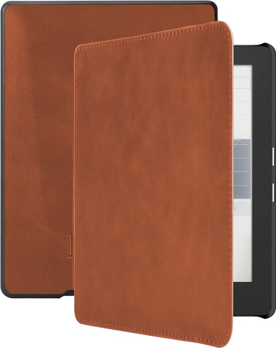 Lunso - Geschikt voor Kobo Aura H2o edition 1 hoes (6.8 inch) - Lederen sleep cover - Cognac - (niet voor de Kobo Aura edition 1) van Merkloos