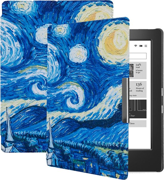 Lunso - Geschikt voor Kobo Aura H2o edition 1 hoes (6.8 inch) - sleep cover - Van Gogh Sterrennacht - (niet voor de Kobo Aura edition 1)
