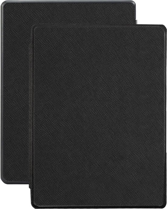 Lunso - Geschikt voor Kobo Aura H2o edition 1 hoes (6.8 inch) - Vegan Saffiano Leren sleep cover - Zwart - (niet voor de Kobo Aura edition 1) van Merkloos