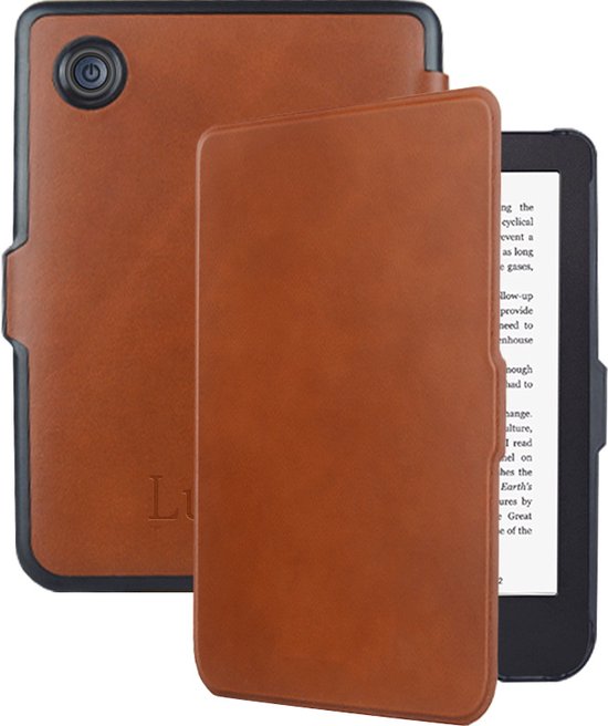Lunso Geschikt voor Kobo Clara 2E hoes (6 inch) - Leren sleepcover - Cognac van Lunso