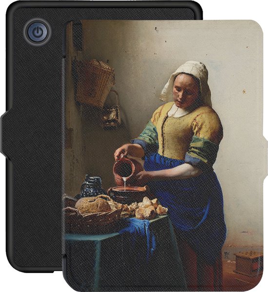 Lunso - Geschikt voor Kobo Clara 2E hoes (6 inch) - Vegan Saffiano Leren sleep cover - Vermeer Melkmeisje van Lunso