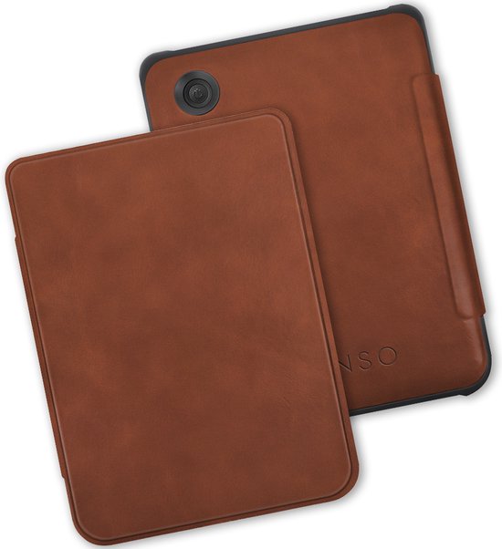 Lunso Geschikt voor Kobo Clara BW / Clara Colour hoes (6 inch) - echt leren sleepcover - Cognac