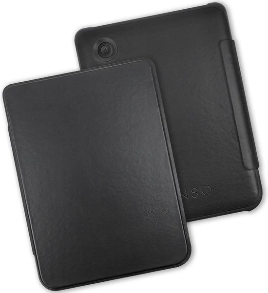 Lunso Geschikt voor Kobo Clara BW / Clara Colour hoes (6 inch) - echt leren sleepcover - Zwart van Lunso