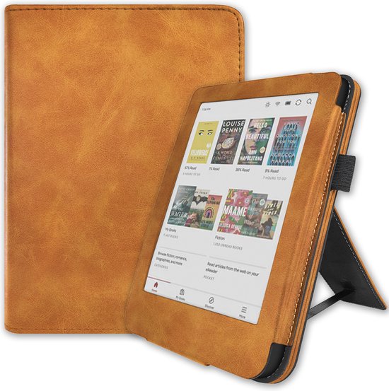 Lunso Geschikt voor Kobo Clara BW / Clara Colour hoes (6 inch) - Luxe Stand sleepcover - Bruin van Lunso