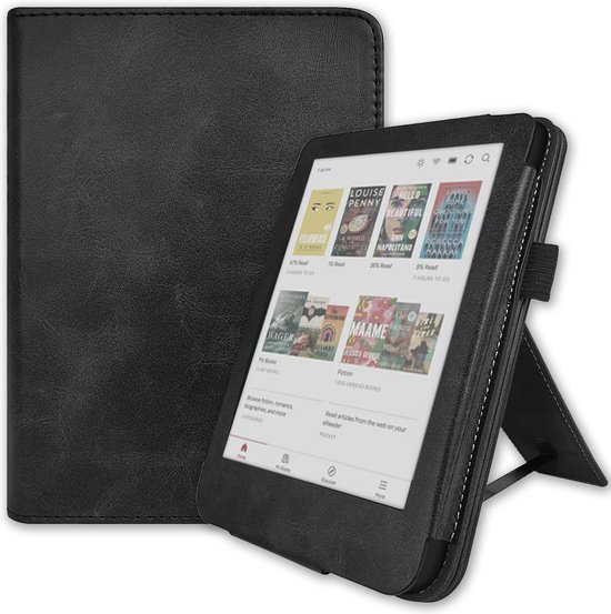 Lunso Geschikt voor Kobo Clara BW / Clara Colour hoes (6 inch) - Luxe Stand sleepcover - Zwart van Lunso