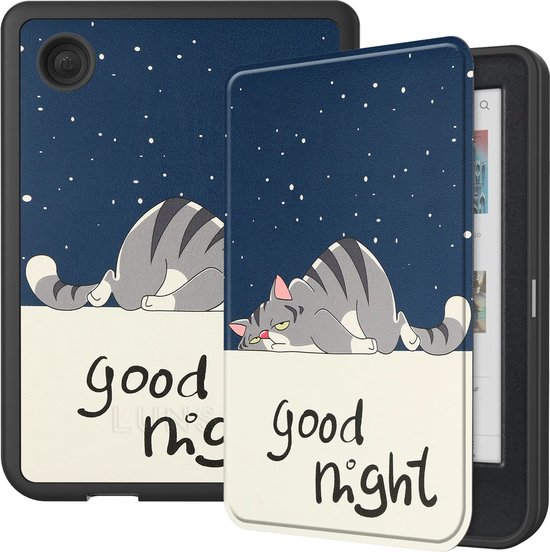 Lunso Geschikt voor Kobo Clara BW / Clara Colour hoes (6 inch) - sleepcover - Lazy Cat van Lunso