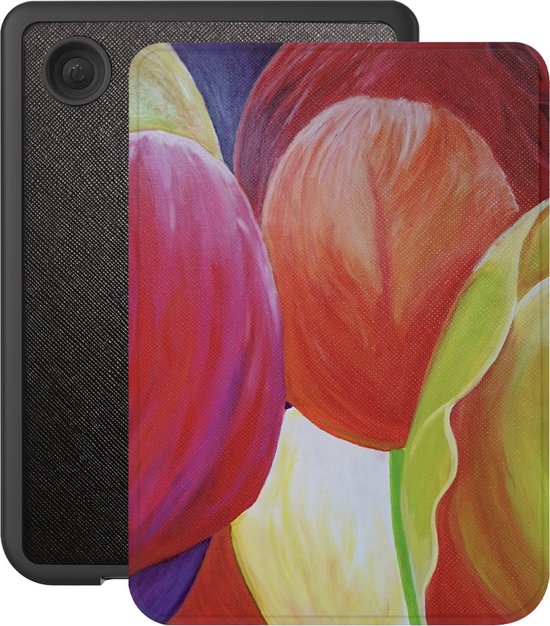 Lunso Geschikt voor Kobo Clara BW / Clara Colour hoes (6 inch) - Vegan Saffiano Leren sleepcover - Tulpen van Lunso