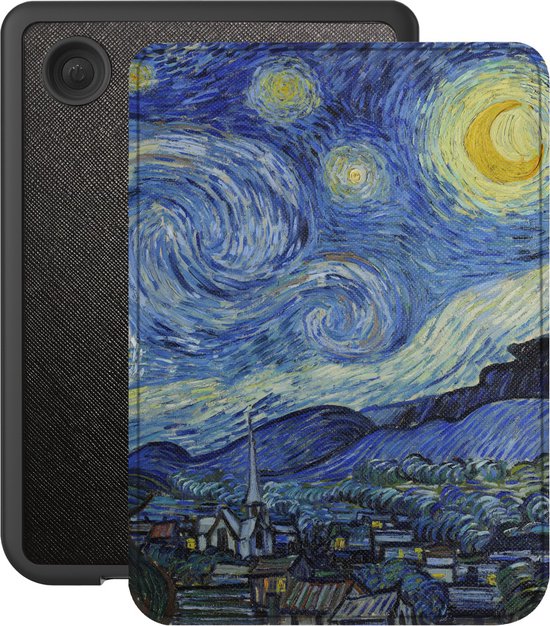 Lunso Geschikt voor Kobo Clara BW / Clara Colour hoes (6 inch) - Vegan Saffiano Leren sleepcover - Van Gogh Sterrennacht van Lunso