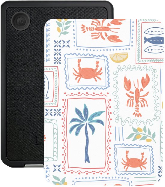 Lunso Geschikt voor Kobo Clara BW / Clara Colour hoesje (6 inch) - Vegan Saffiano Leren Sleep Cover - Riviera Postcards van Merkloos