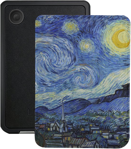Lunso Geschikt voor Kobo Clara BW / Clara Colour hoesje (6 inch) - Vegan Saffiano Leren Sleep Cover - Van Gogh Sterrennacht