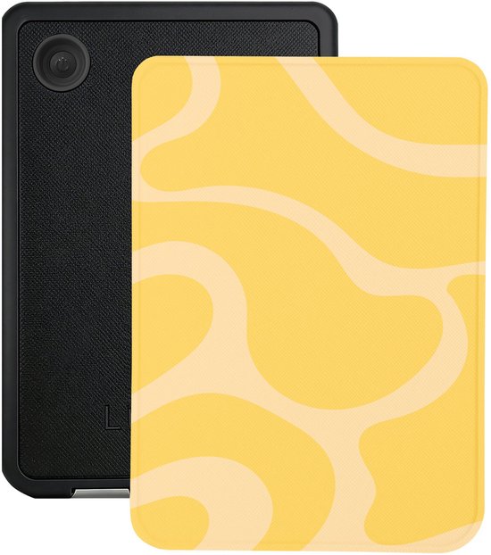 Lunso Geschikt voor Kobo Clara BW / Clara Colour hoesje (6 inch) - Vegan Saffiano Leren Sleep Cover - Yellow Wave van Merkloos