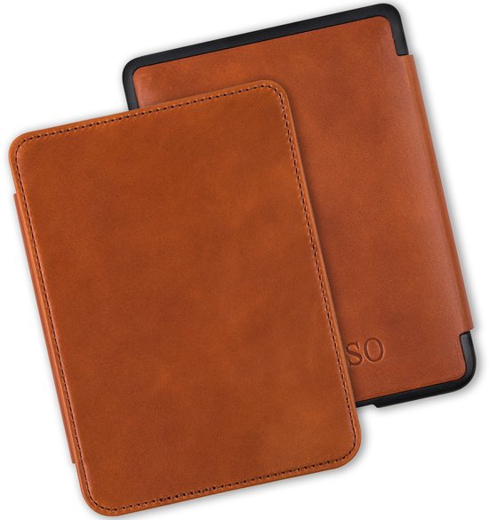Lunso Geschikt voor Kobo Clara HD hoes (6 inch) - Leren sleepcover - Cognac