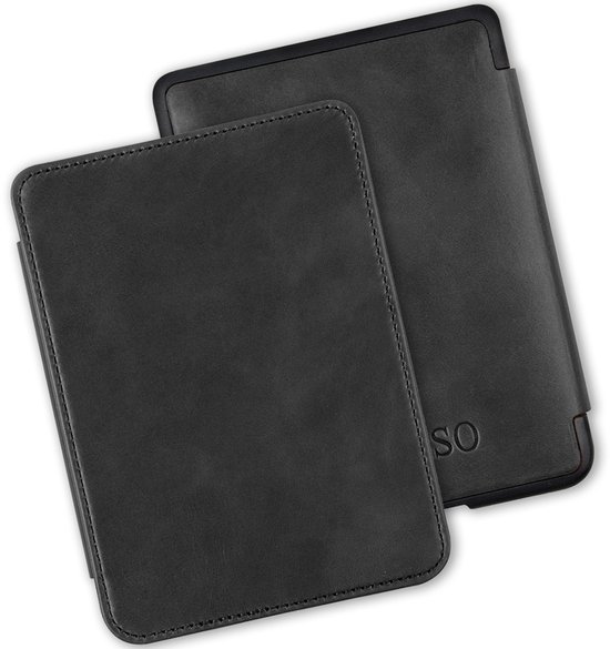 Lunso Geschikt voor Kobo Clara HD hoes (6 inch) - Leren sleepcover - Zwart van Merkloos