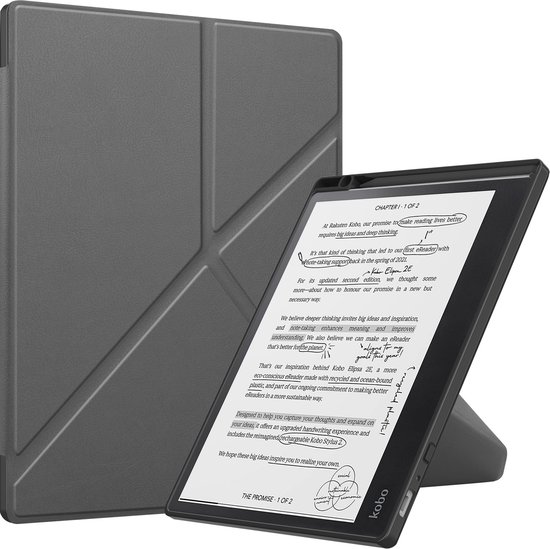Lunso Geschikt voor Kobo Elipsa 2E hoes (10 inch) - Origami sleepcover - Grijs van Merkloos