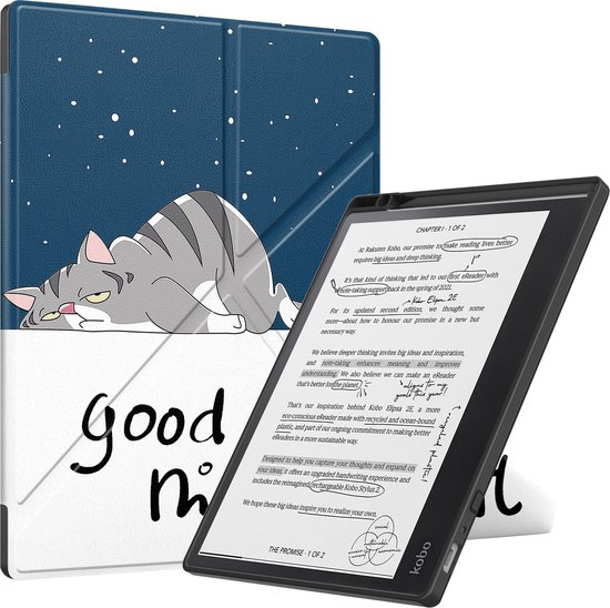 Lunso Geschikt voor Kobo Elipsa 2E hoes (10 inch) - Origami sleepcover - Lazy Cat van Lunso