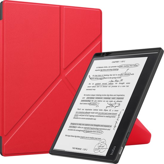Lunso Geschikt voor Kobo Elipsa 2E hoes (10 inch) - Origami sleepcover - Rood