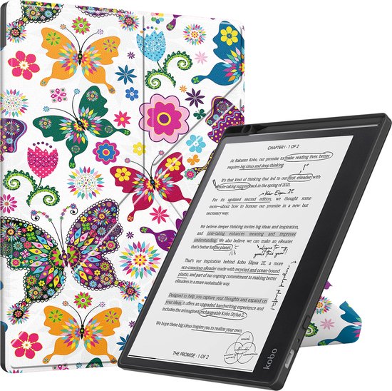 Lunso Geschikt voor Kobo Elipsa 2E hoes (10 inch) - Origami sleepcover - Vlinders
