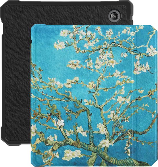 Lunso - Geschikt voor Kobo Libra 2 (7 inch) - Vegan saffiano leren sleepcover hoes - Van Gogh Amandelbloesem van Merkloos