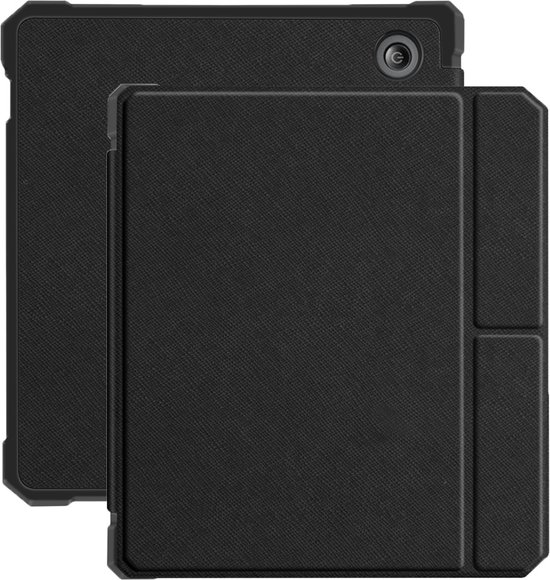 Lunso - Geschikt voor Kobo Libra 2 (7 inch) - Vegan saffiano leren sleepcover hoes - Zwart van Merkloos