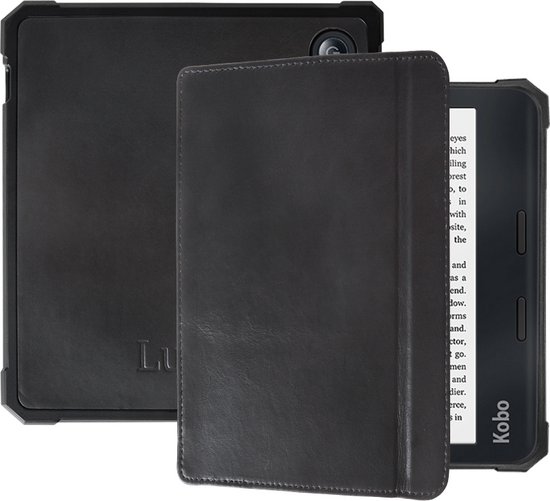 Lunso - Geschikt voor Kobo Libra 2 hoes (7 inch) - Lederen sleep cover - Zwart van Lunso