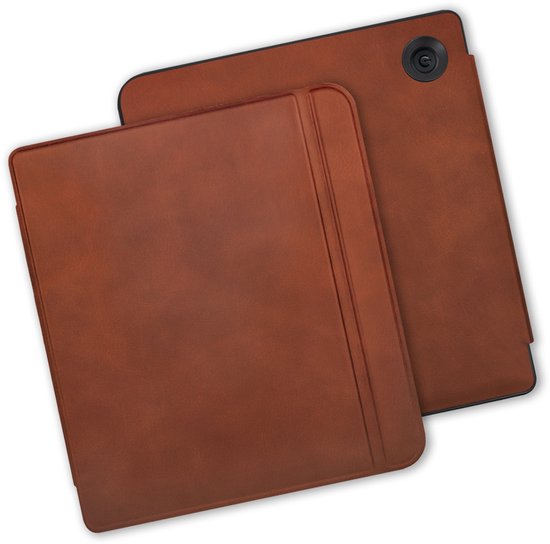 Lunso Geschikt voor Kobo Libra Colour hoes (7 inch) - echt leren sleepcover - Cognac van Merkloos