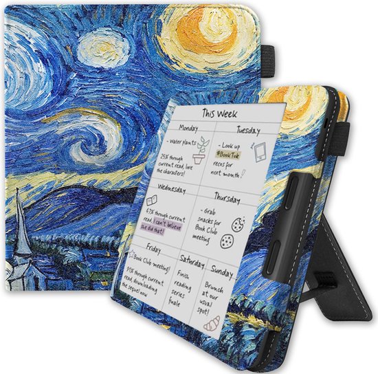 Lunso Geschikt voor Kobo Libra Colour hoes (7 inch) - Luxe Stand sleepcover - Van Gogh Sterrennacht van Lunso