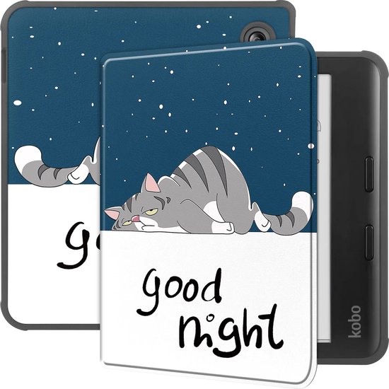Lunso Geschikt voor Kobo Libra Colour hoes (7 inch) - sleepcover - Lazy Cat van Lunso