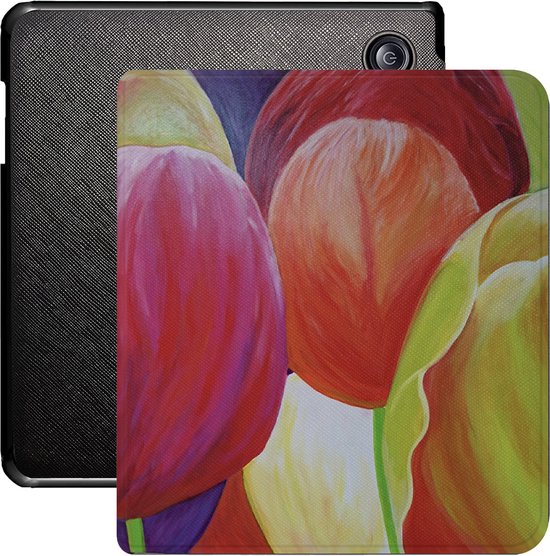Lunso Geschikt voor Kobo Libra Colour hoes (7 inch) - Vegan Saffiano Leren sleepcover - Tulpen van Merkloos