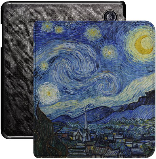 Lunso Geschikt voor Kobo Libra Colour hoes (7 inch) - Vegan Saffiano Leren sleepcover - Van Gogh Sterrennacht van Merkloos