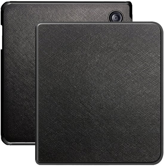 Lunso Geschikt voor Kobo Libra Colour hoes (7 inch) - Vegan Saffiano Leren sleepcover - Zwart