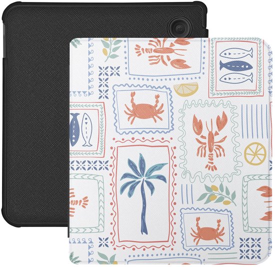 Lunso Geschikt voor Kobo Libra Colour hoesje (7 inch) - Vegan Saffiano Leren Sleep Cover - Riviera Postcards van Merkloos