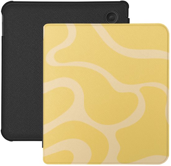 Lunso Geschikt voor Kobo Libra Colour hoesje (7 inch) - Vegan Saffiano Leren Sleep Cover - Yellow Wave van Merkloos
