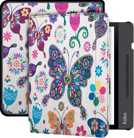 Lunso Geschikt voor Kobo Libra H20 hoes (7 inch) - sleep cover - Vlinders van Merkloos
