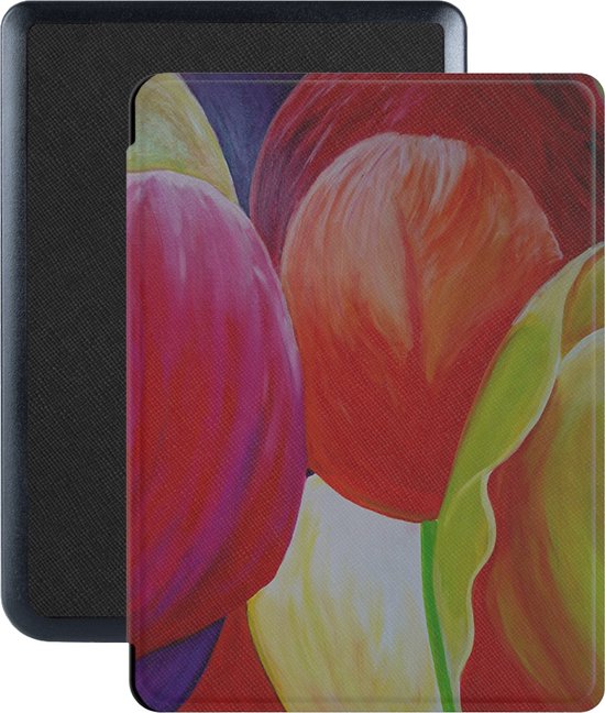 Lunso - Geschikt voor Kobo Nia hoes (6 inch) - Vegan Saffiano Leren sleep cover - Tulpen van Lunso