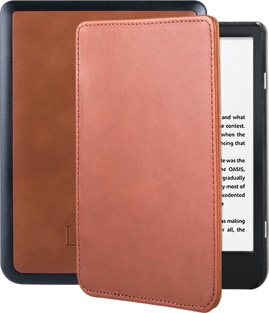 Lunso - Lederen sleepcover hoes - Geschikt voor Kobo Nia (6 inch) - Cognac van Lunso
