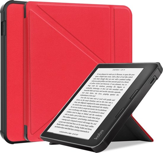 Lunso - Origami sleepcover hoes - Geschikt voor Kobo Libra 2 (7 inch) - Rood van Lunso