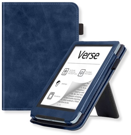 Lunso PocketBook Verse / Verse Pro / Verse Color hoes (6 inch) - Luxe Stand sleepcover - Donkerblauw van Lunso