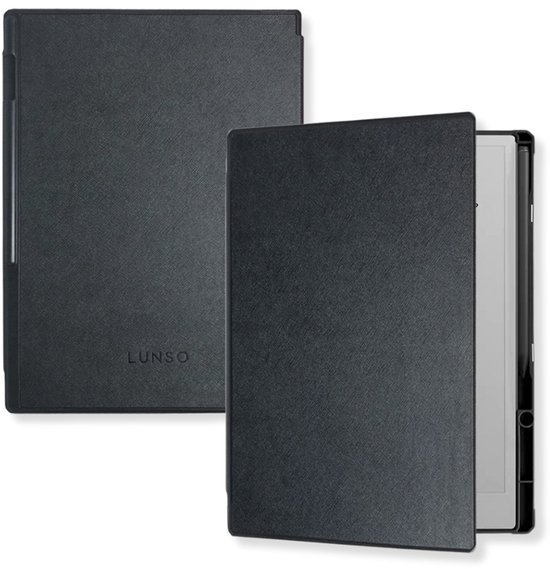 Lunso ReMarkable 2 hoes - Vegan Saffiano Leren sleepcover - Zwart van Lunso