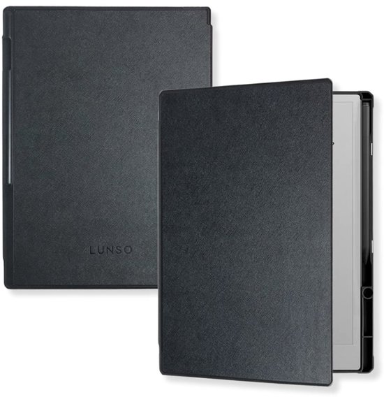 Lunso ReMarkable Paper Pro hoes - Vegan Saffiano Leren sleepcover - Zwart van Lunso