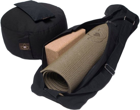 Luxe pakket yogamat, meditatiekussen, blok, oogkussen en tas - groen van Pure Yoga.