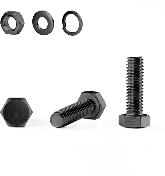 M8 x 30 mm (20 stuks) structuurschroeven roestvrij staal DIN933 volledige schroefdraad buiten-zeskant bouten set zwart oxide machineschroeven schroefdraadstang