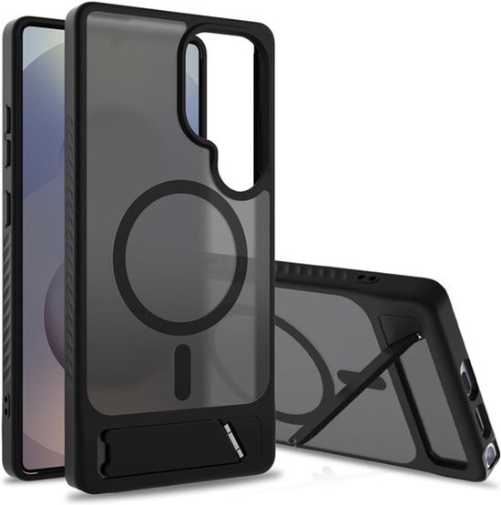 Magnetische hoes voor Samsung Galaxy S25 Ultra met stand | militaire kickstand, schok- en krasbestendig, geschikt voor MagSafe, matte translucent zwart
