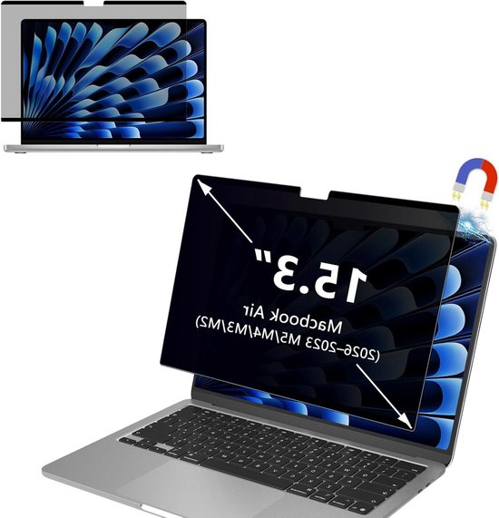 Magnetische privacyfolie - Inkijkfilter scherm - Scherm beveiligen - Afneembaar blauw licht filter - 15 inch - Zwart