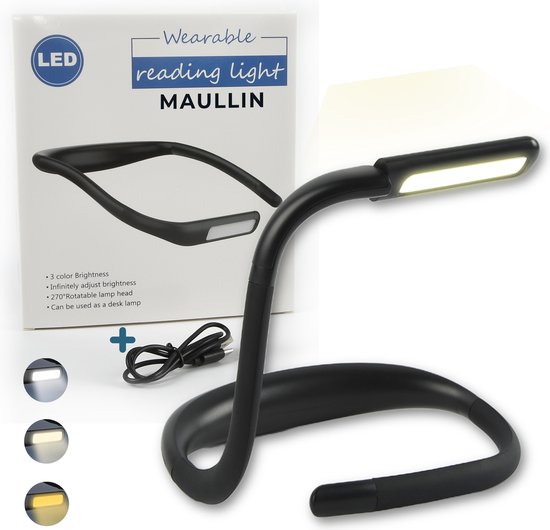 Maullin Neklamp - Leeslampje voor Boek & Haakwerk - Oplaadbaar - Flexibel - Zwart