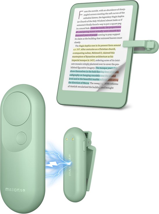 Maxonar Afstandsbediening voor E-reader - Magnetische Kindle Paginadraaiër - Geschikt voor Kindle Paperwhite, Colorsoft - Groen