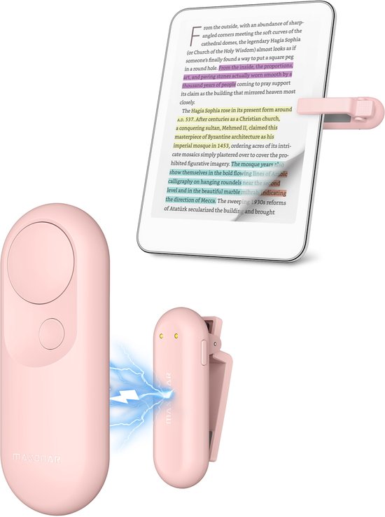 Maxonar Afstandsbediening voor E-reader - Magnetische Kindle Paginadraaiër - Geschikt voor Kindle Paperwhite, Colorsoft - Roze