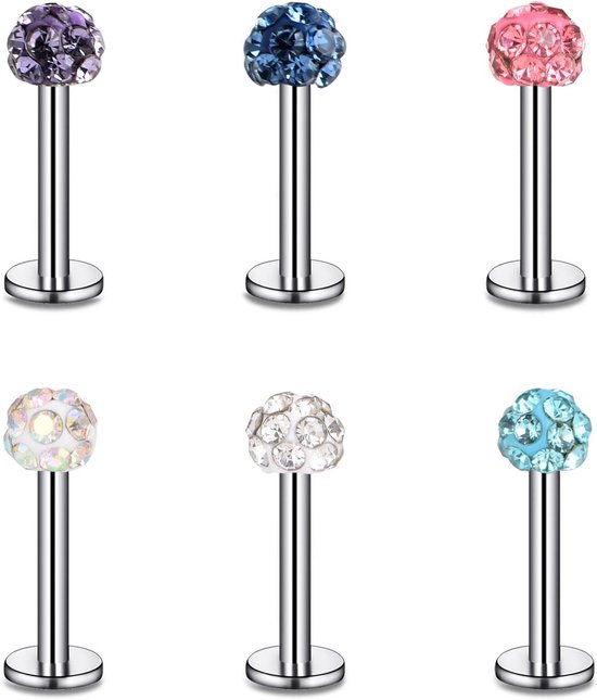 Medusa Monroe, lippiercing, 16 G, hoefijzer, tragus, S-vorm, spiraal oorbellen, 8 mm, roestvrij staal, helix-conch, piercing-set voor dames en heren, Zirkonia