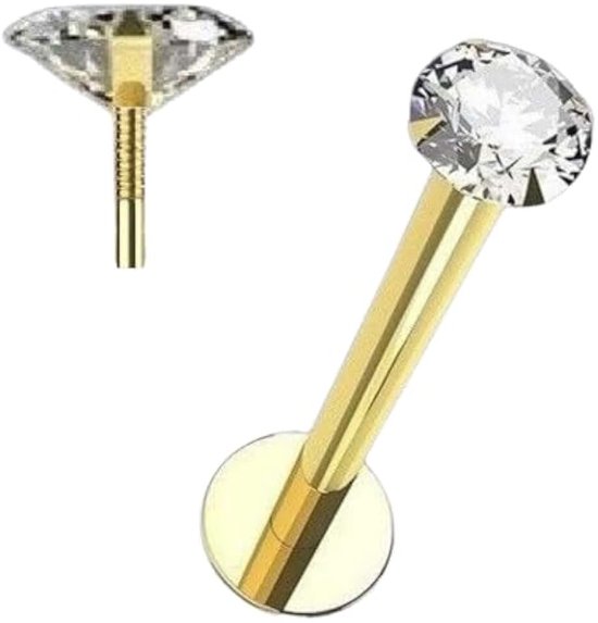 Met binnendraad I Echt 585 geelgoud, I echte diamant I 1,2 x 8 mm I 46019-8 I